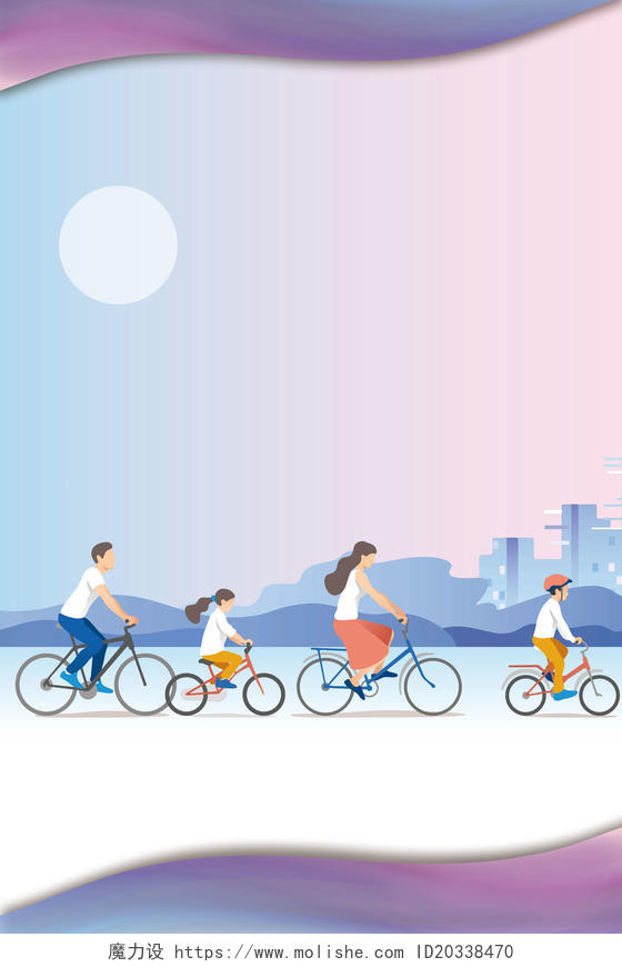 手绘骑单车的人减肥宣传促销海报蓝色背景